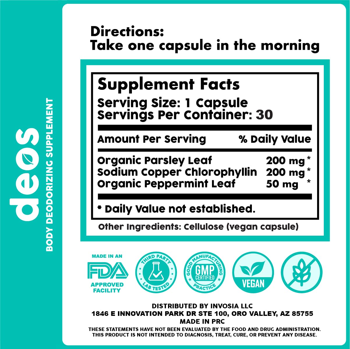 DEOS Internal Deodorant Supplement Natural Odor 30 Capsules